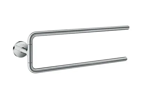 Zweiarmer Handtuchhalter aus verchromtem Metall, an der Wand montiert, mit rundem Wandanschluss, gestaltet von der Marke AXOR.